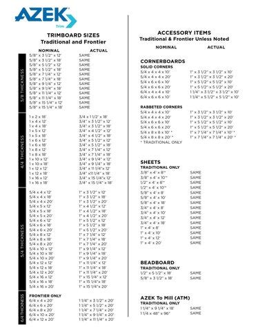 azek trim board price list.